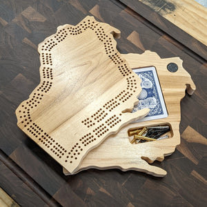 Wisconsin State WI Travel Cribbage Board, Storage Inside!, Includes Cards and Pegs!