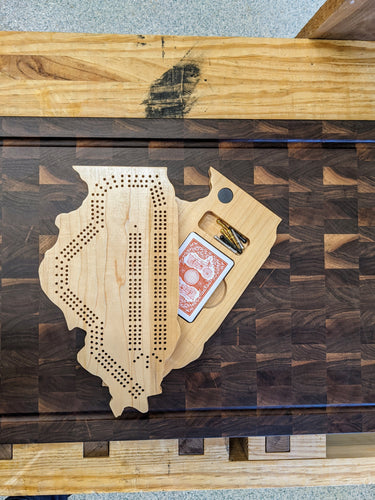 Illinois State IL Travel Cribbage Board, Storage Inside!, Includes Cards and Pegs!