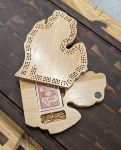 Michigan (Lower Peninsula) State MI Travel Cribbage Board, Storage Inside!, Includes Cards and Pegs!