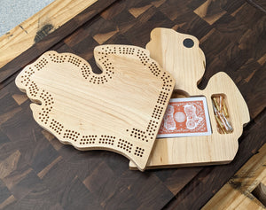 Michigan (Lower Peninsula) State MI Travel Cribbage Board, Storage Inside!, Includes Cards and Pegs!
