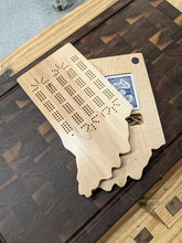 Load image into Gallery viewer, Indiana State IN Travel Cribbage Board, Storage Inside!, Includes Cards and Pegs!