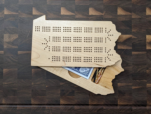 Pennsylvania State PA Travel Cribbage Board, Storage Inside!, Includes Cards and Pegs!