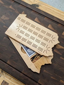 Pennsylvania State PA Travel Cribbage Board, Storage Inside!, Includes Cards and Pegs!