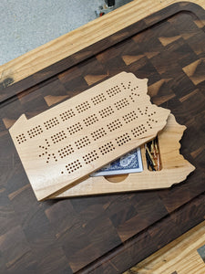 Pennsylvania State PA Travel Cribbage Board, Storage Inside!, Includes Cards and Pegs!