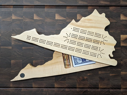 Virginia State VA Travel Cribbage Board, Storage Inside!, Includes Cards and Pegs!
