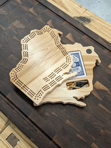 Wisconsin State WI Travel Cribbage Board, Storage Inside!, Includes Cards and Pegs!