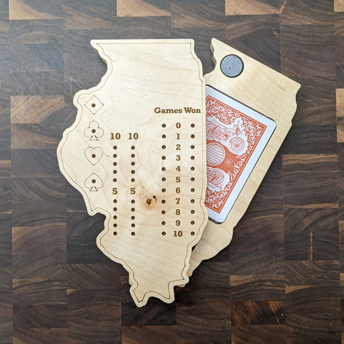 Illinois State IL Travel Euchre Score Keeping Board, Storage Inside! Includes Cards and Pegs!
