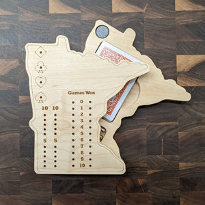 Minnesota State MN Travel Euchre Score Keeping Board, Storage Inside! Includes Cards and Pegs!