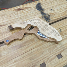 Load image into Gallery viewer, Florida State FL Travel Cribbage Board, Storage Inside!, Includes Cards and Pegs!